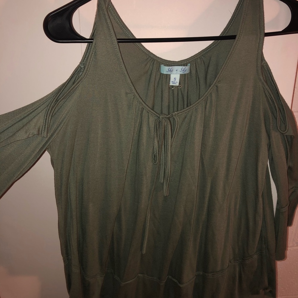 She + Sky army green long sleeve shirt